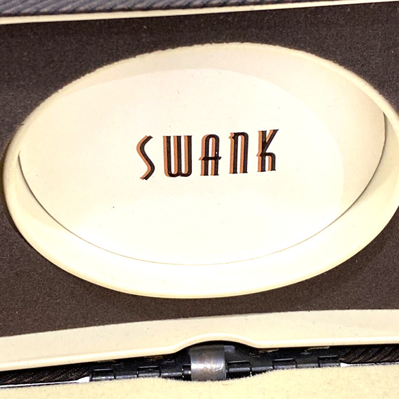 Vintage Swank jewelry set mens cufflinks and tie tack goldtone dark brown enamel - Picture 3 of 7